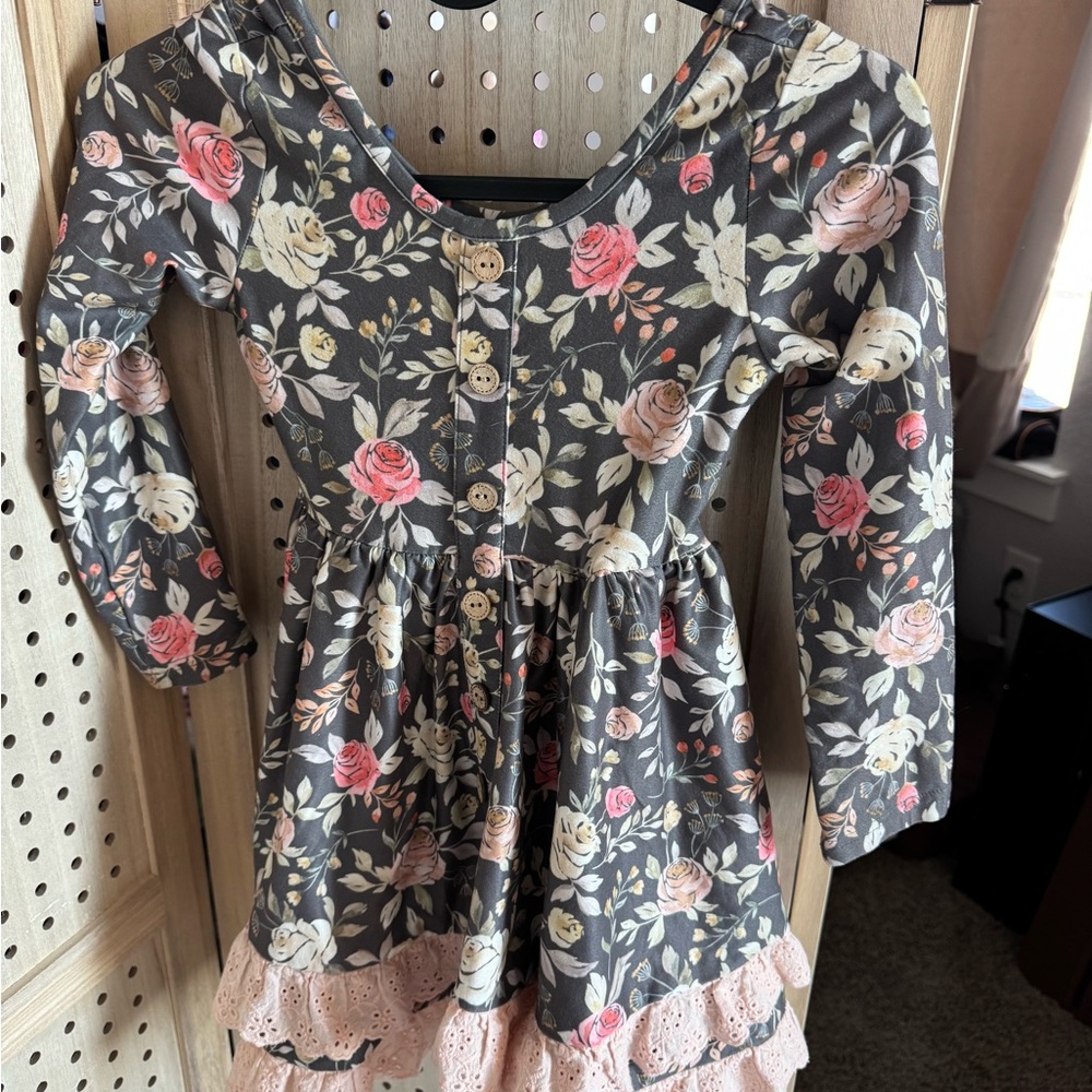 Floral Long Sleeve Kids Dress
